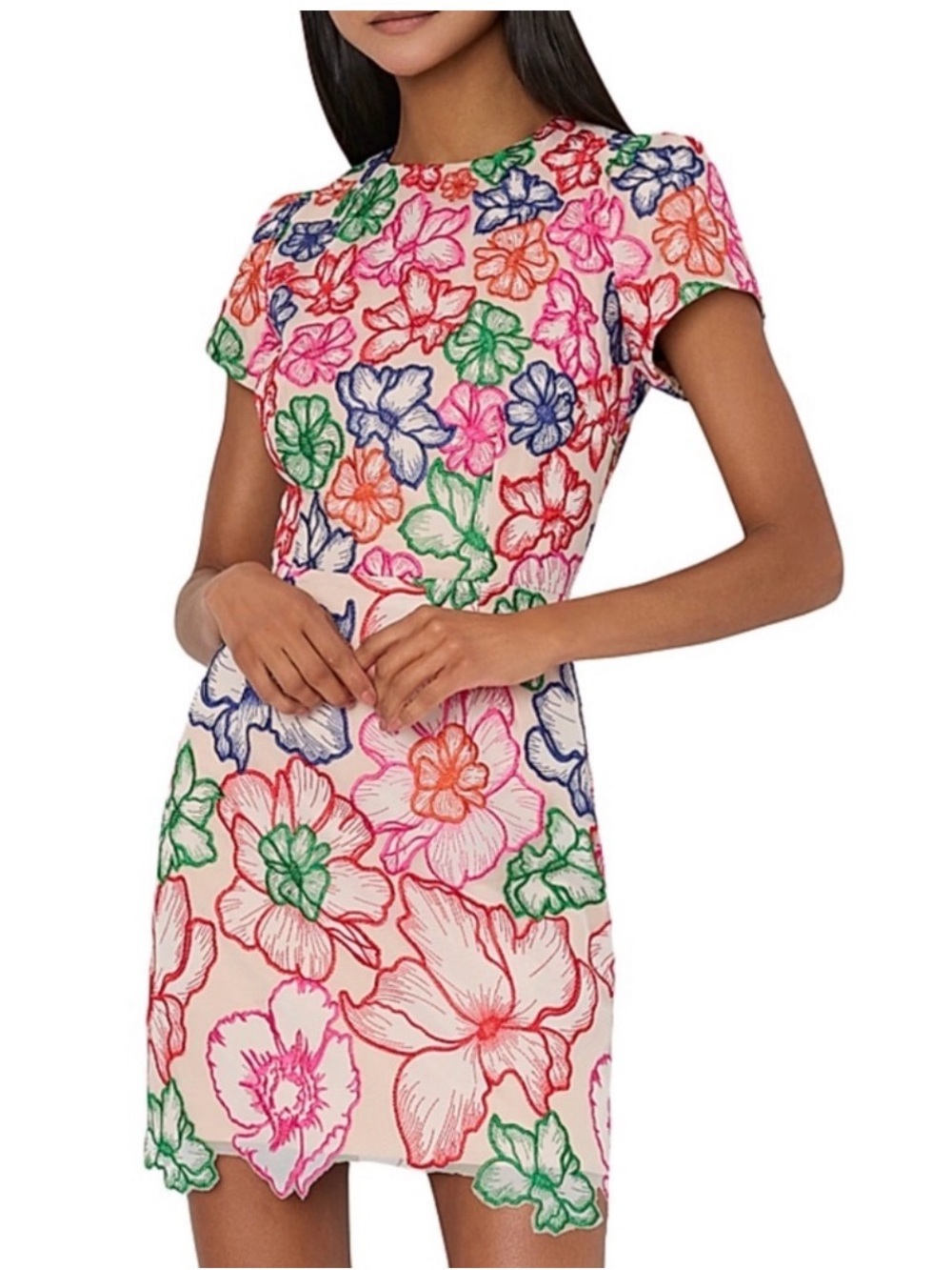 Milly Kyla cascading Floral Embroidered Short Sleeve Shift Dress size 2 NWT